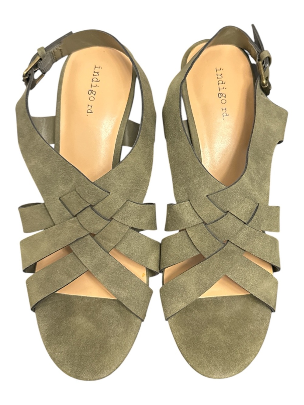 Indigo Road Women's Green Suede Wedge Sandals